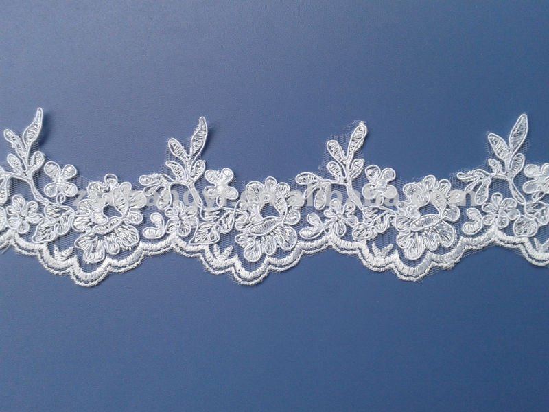 Beaded Floral Lace Waltz Length Wedding Veil C537