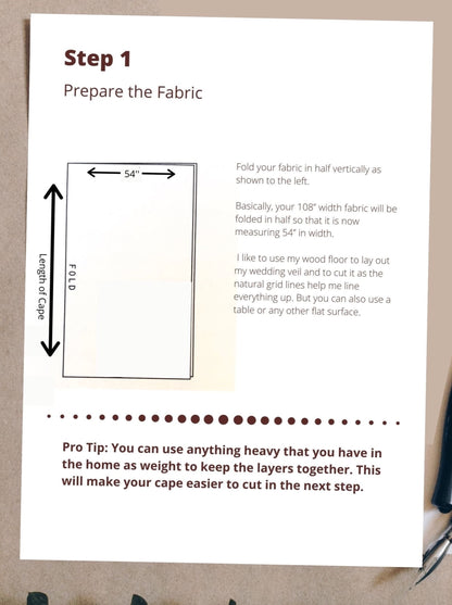 pattern pdf page for sewing your own cape veil
