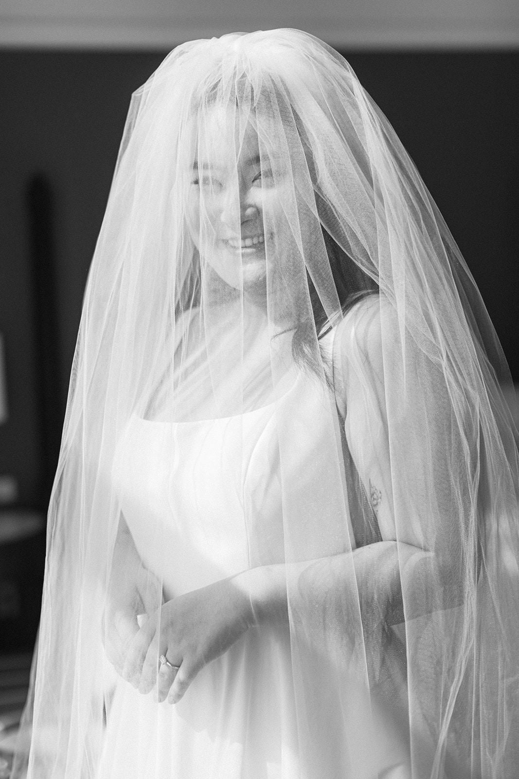 full puffy bridal blusher 2 tier wedding veil with square neckline mikado dress