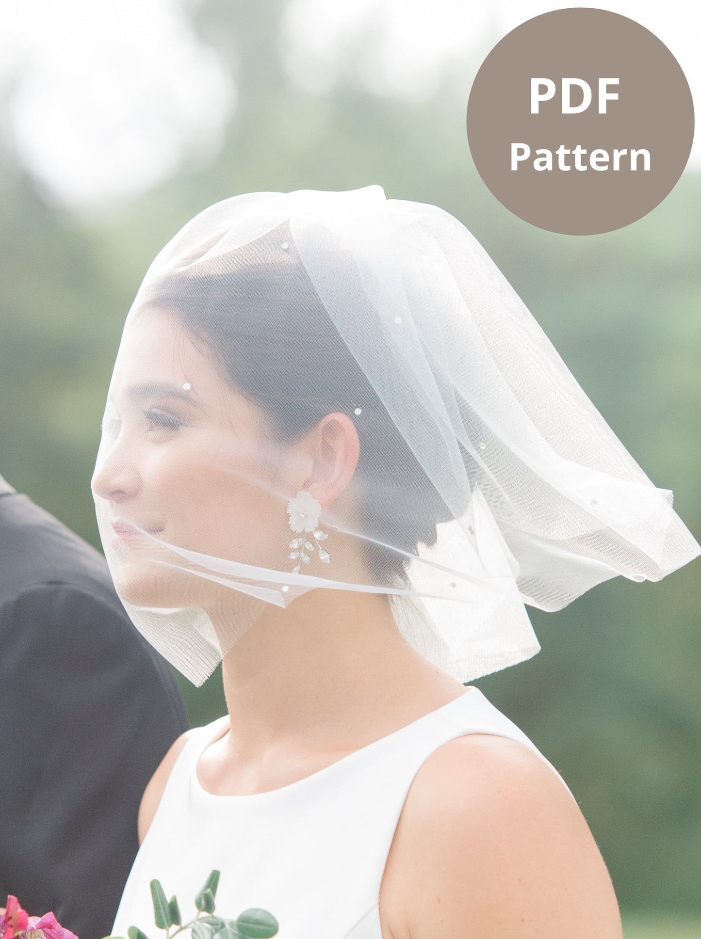 chin length short bridal veil over face