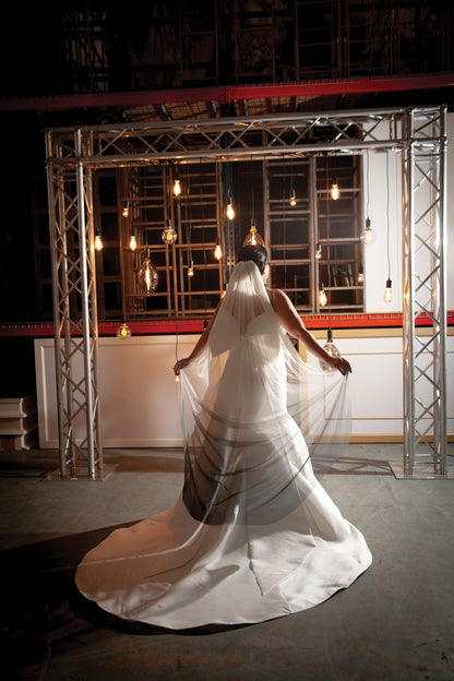 One Blushing Bride Vegan Alternative Draped Wedding Cape Veil, Bridal Dress Cover-Up Soft White / Chapel 90 Inches