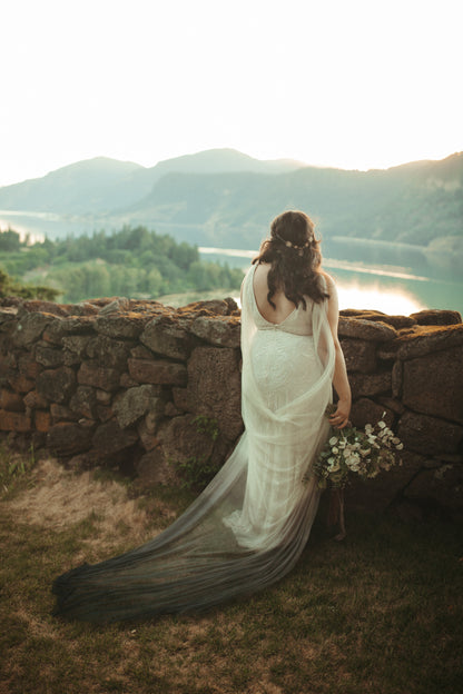romantic deep drape wedding cape veil for juliet bride
