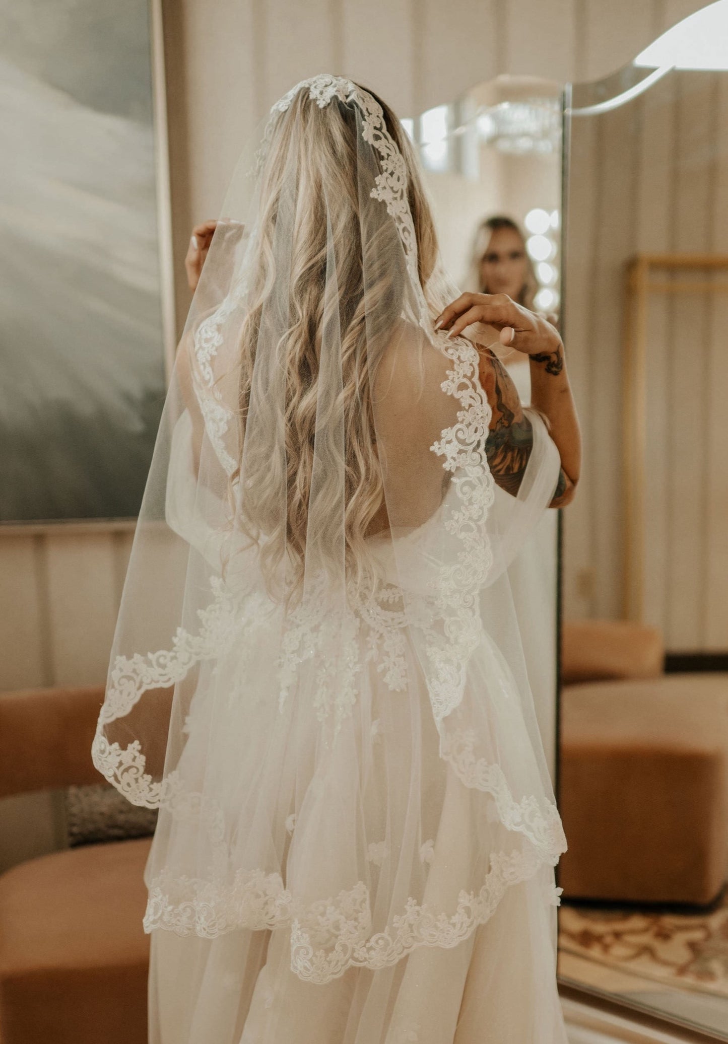 Fingertip Length Mantilla Wedding Veil with Beaded Lace Trim – One Blushing  Bride Custom Wedding Veils