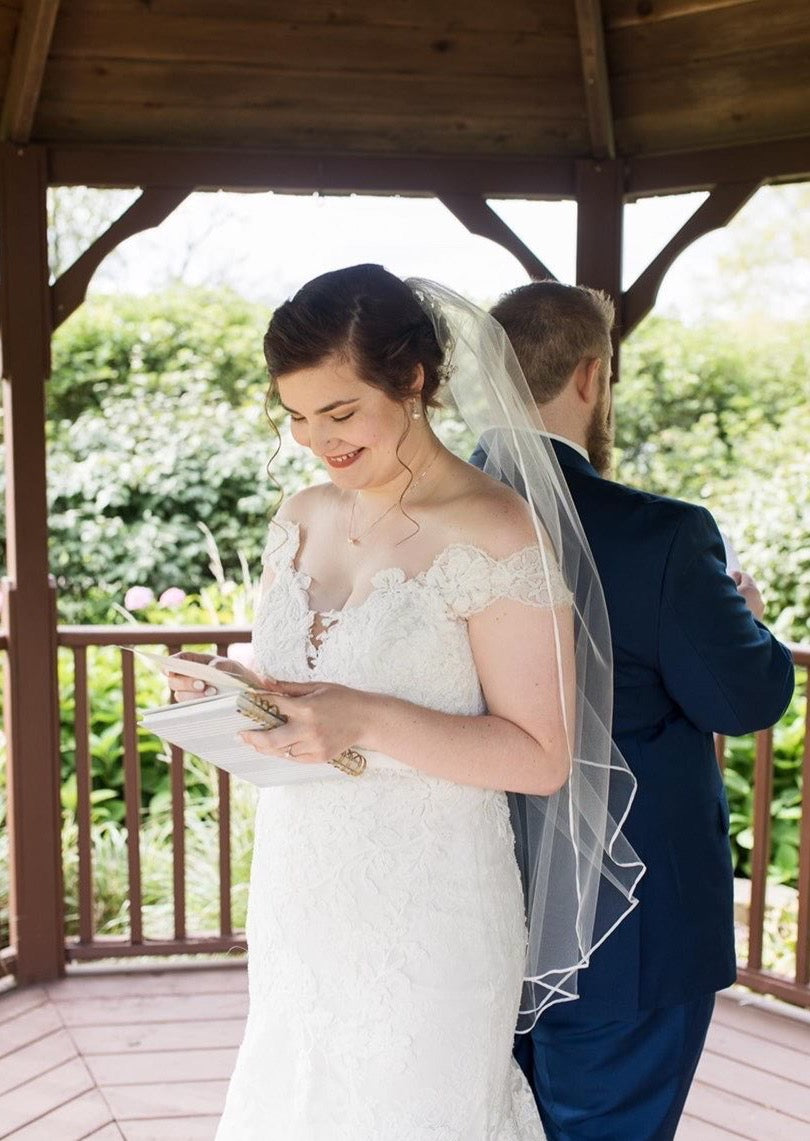 simple ribbon trim bridal veil in ivory for gazebo wedding