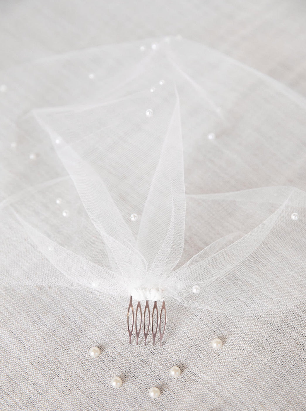 simple pearl birdcage wedding veil in white