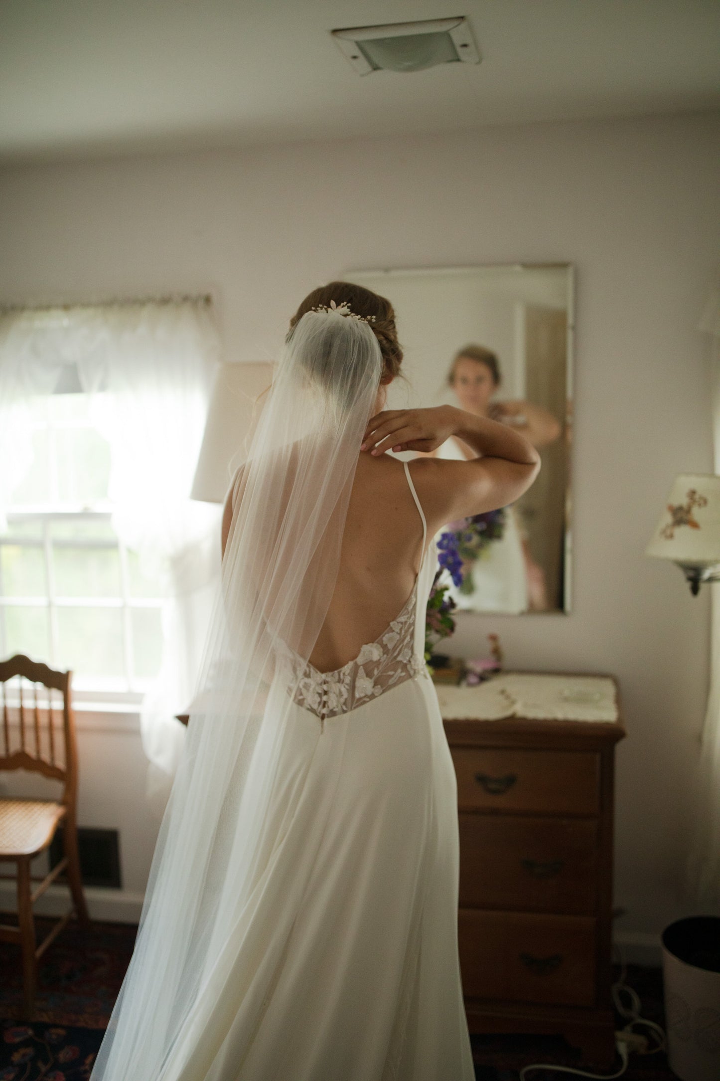 One Blushing Bride Chapel Length Wedding Veil, Simple Raw Edge Bridal Veil, White / Ivory Blush / Cathedral Length