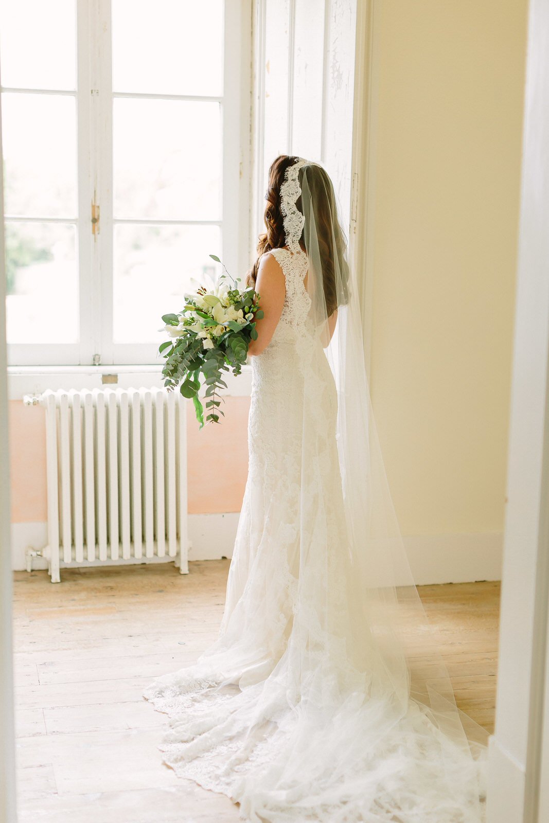 spanish mantilla wedding veil and lace gown