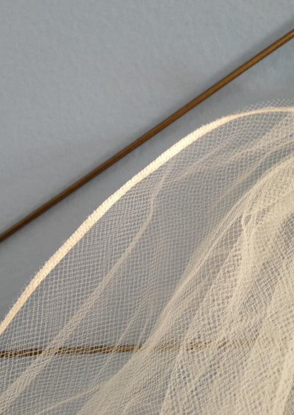 Simple Fingertip Length Wedding Veil with Ribbon Trim, Soft Single Tier Bridal Veil