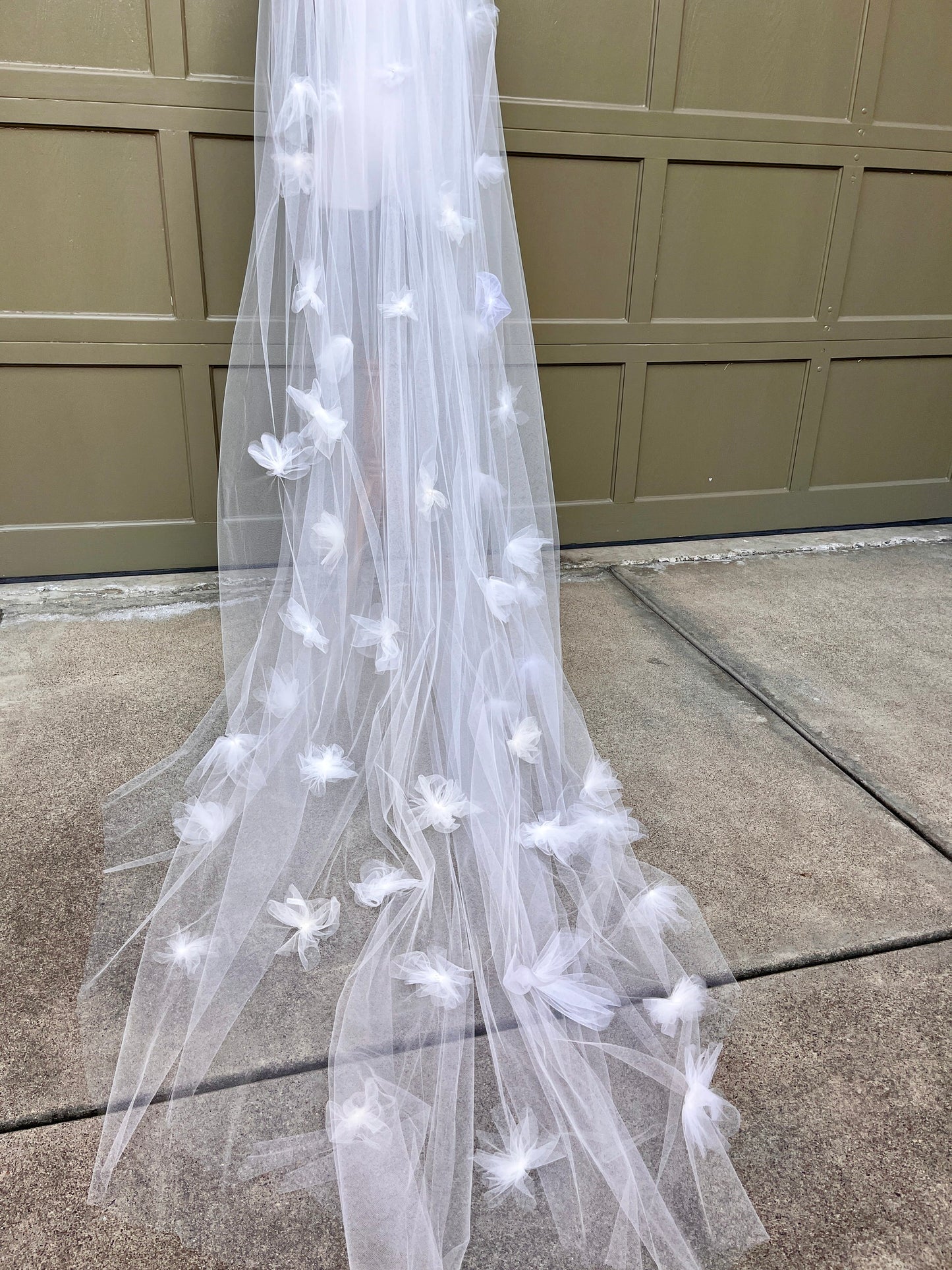 romantic soft long chapel length veil with flowers 