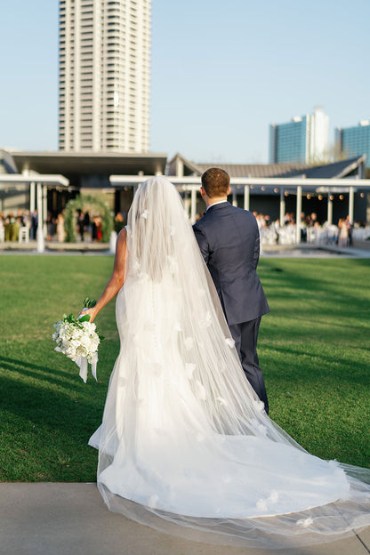 extra long cathedral length wedding veil with 3D flower applique blooms