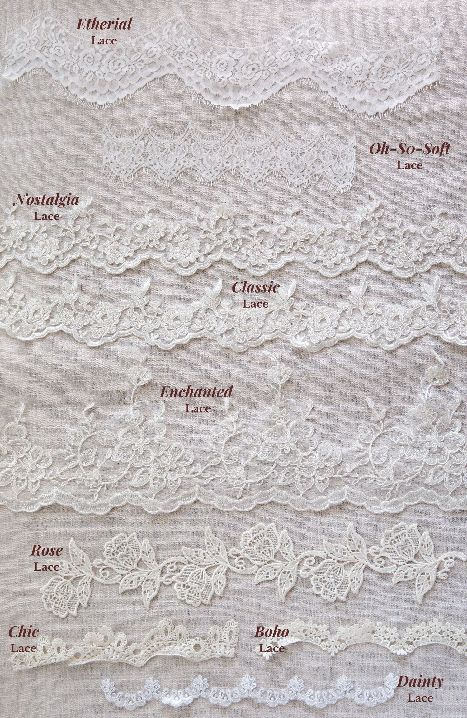 lace trim and edging options for custom bridal veils